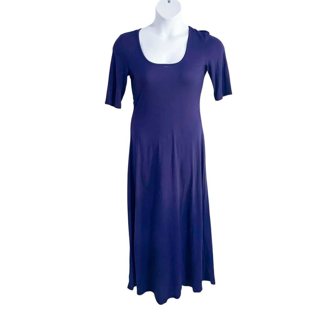 24Seven Comfort Apparel Elbow Length Sleeve Scoop Neck Navy Maxi Dress Size L - Picture 3 of 7
